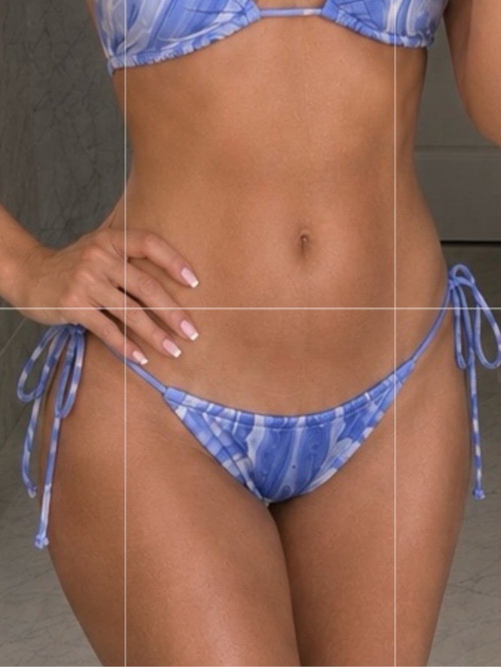 Naked Wardrobe Swim String Side Tie Bikini Bottoms Blue Marble Swirl Small